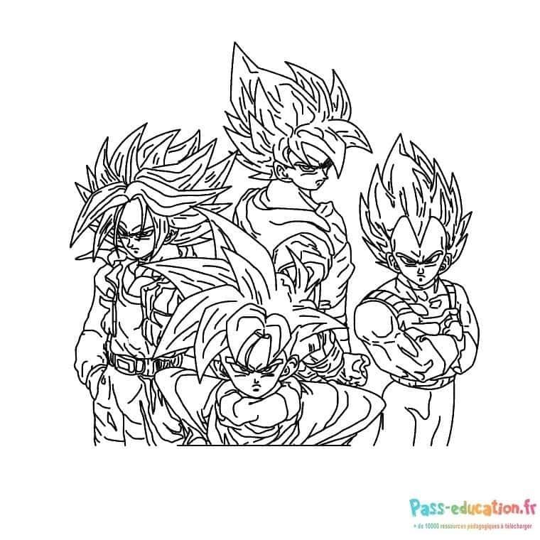 Coloriage Guerriers Super Saiyan à imprimer et colorier