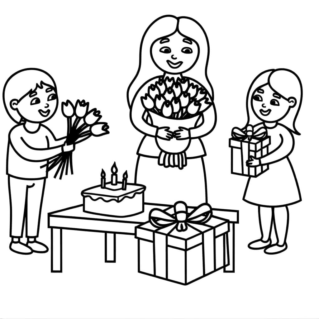 Coloriage Joyeux anniversaire maman à imprimer et colorier