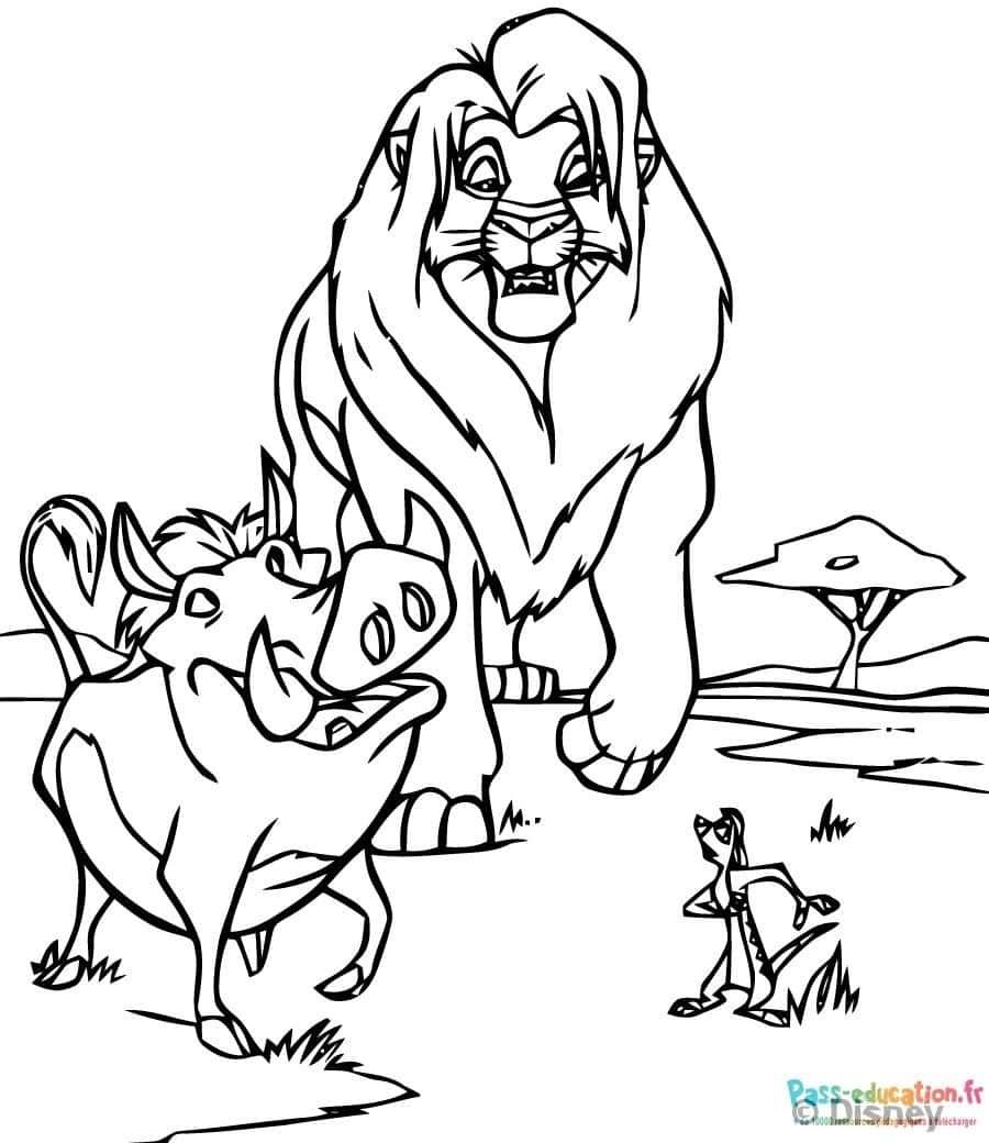 Coloriage Le Roi Lion en trio à imprimer et colorier