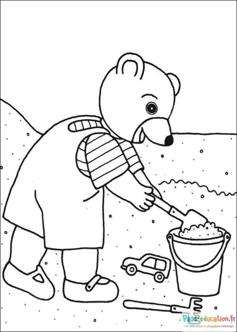 Coloriage Petit Ours Brun au sable à imprimer et colorier
