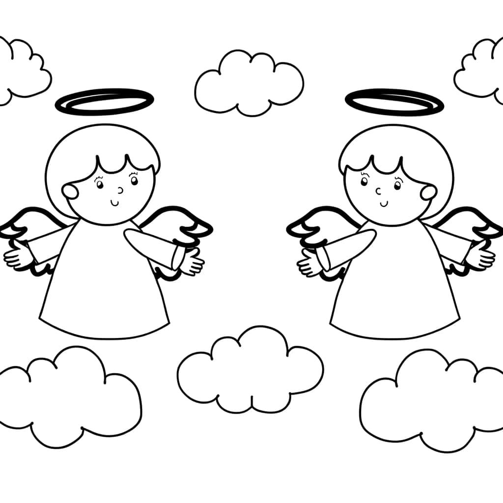 Coloriage Anges dans les nuages à imprimer et colorier