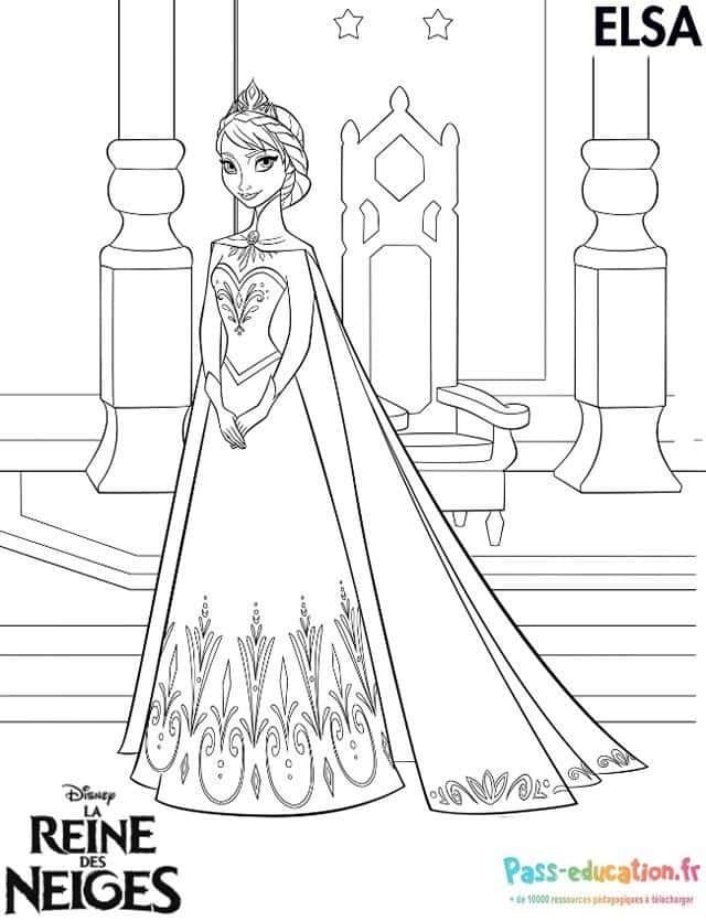 Coloriage Elsa en robes royales à imprimer et colorier
