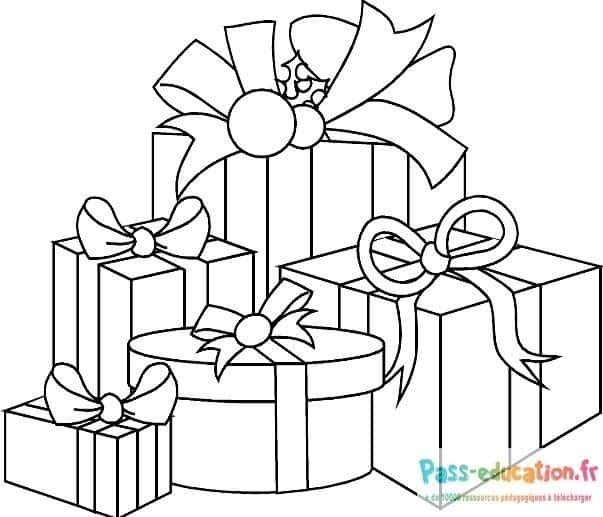 Coloriage Cadeaux avec nœuds à imprimer et colorier
