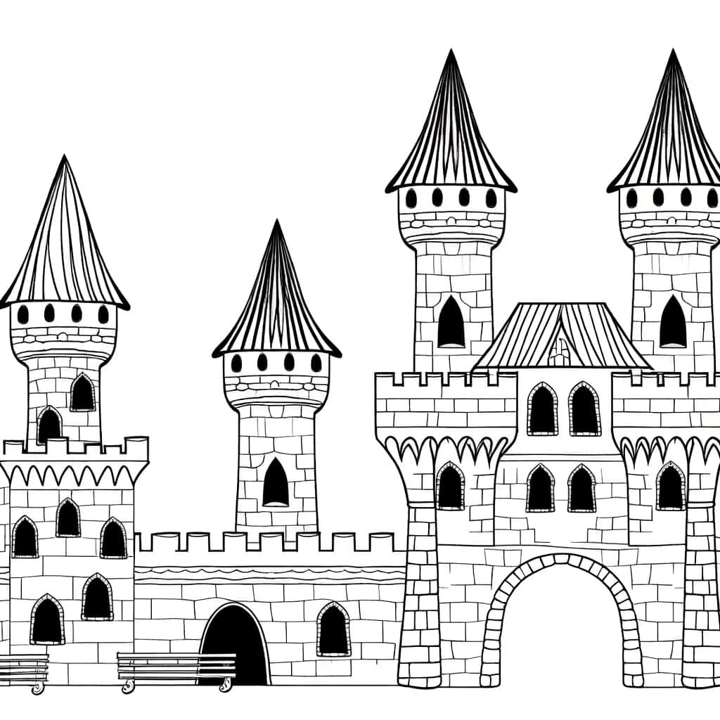 Coloriage Château fort médiéval à imprimer et colorier