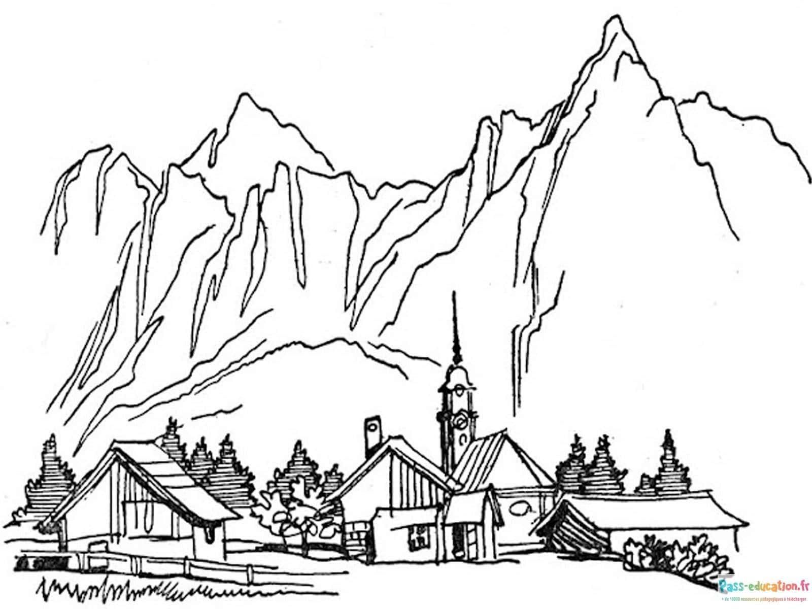 Coloriage Montagnes alpines à imprimer et colorier