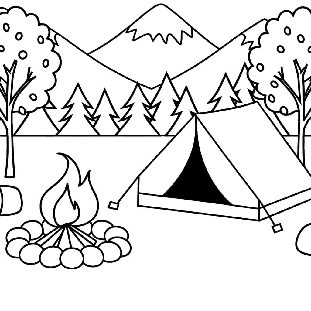 Coloriage Camping dans la montagne à imprimer et colorier