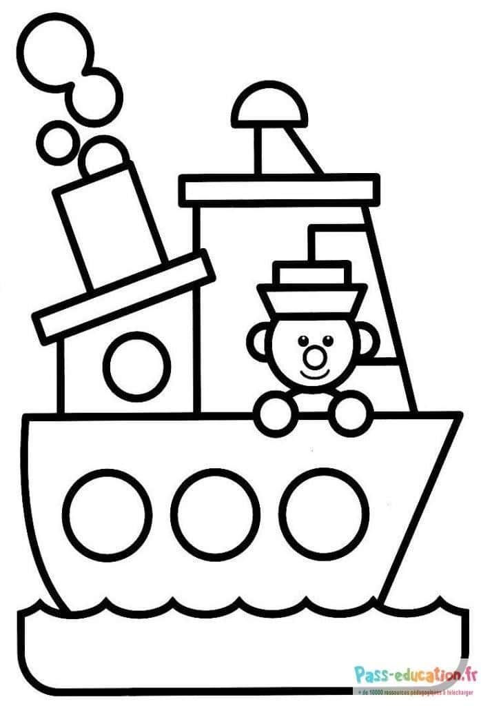 Coloriage Bateau avec ours à imprimer et colorier