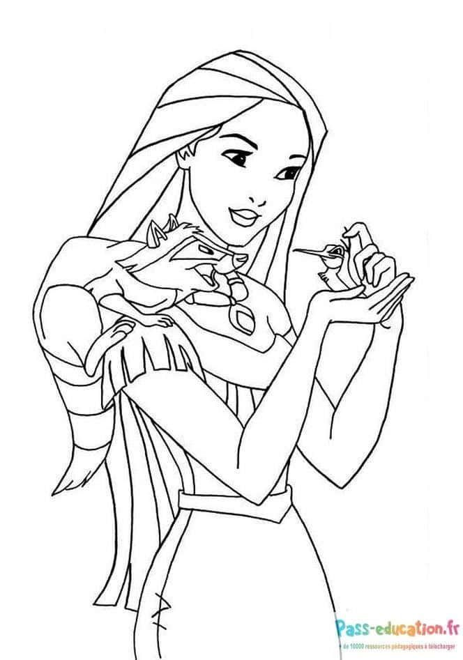 Coloriage Pocahontas et Meeko à imprimer et colorier