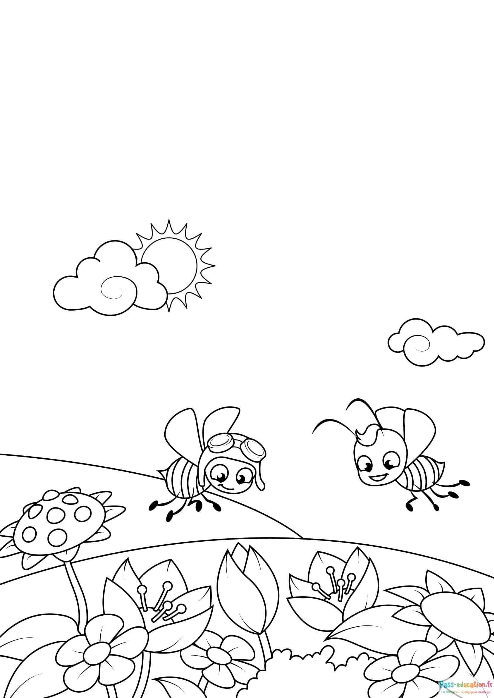 Coloriage Abeilles en vol à imprimer et colorier