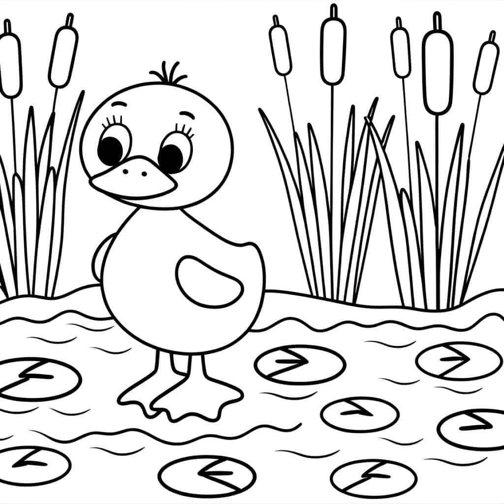 Coloriage Canard au bord de l'eau à imprimer et colorier