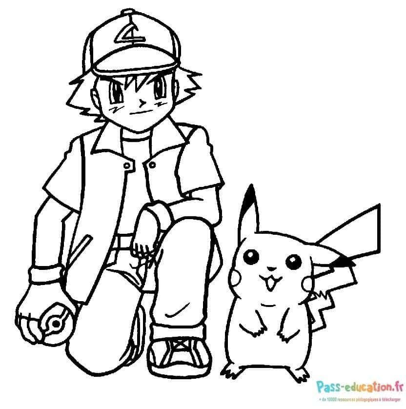 Coloriage Dresseur et Pikachu à imprimer et colorier