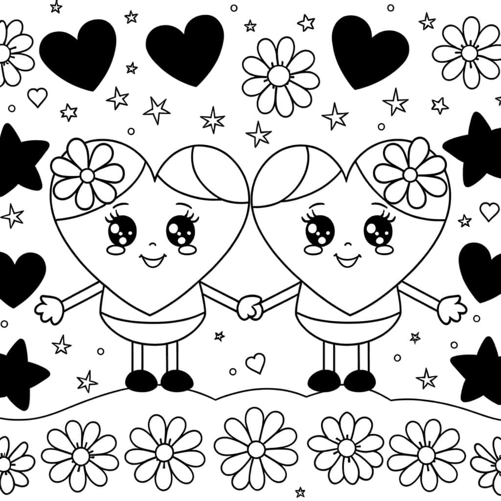 Coloriage Amour dans l'espace à imprimer et colorier