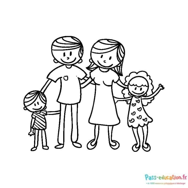 Coloriage Famille heureuse à imprimer et colorier