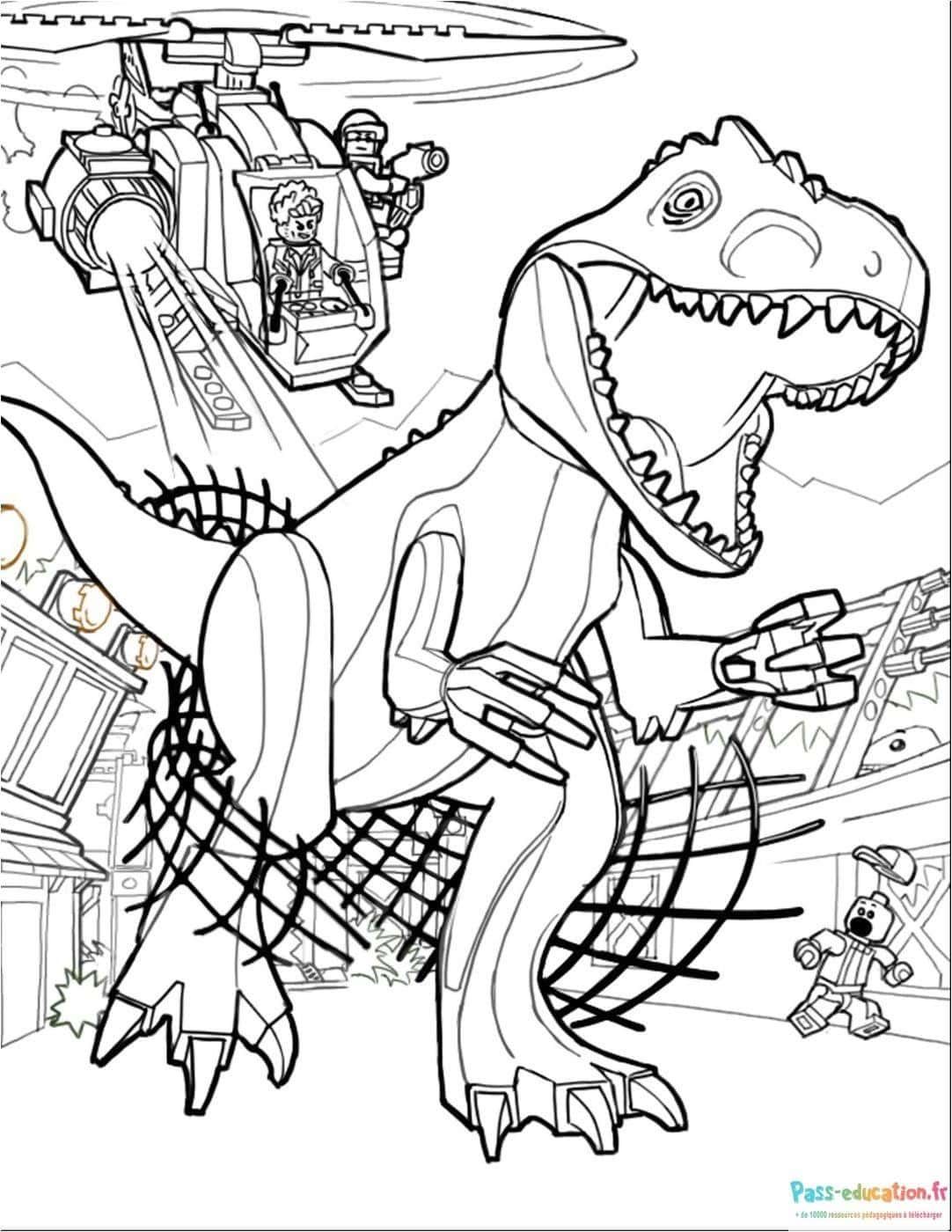 Coloriage Dinosaure et hélicoptère à imprimer et colorier