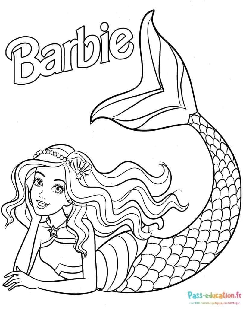 Coloriage Sirène Barbie à imprimer et colorier