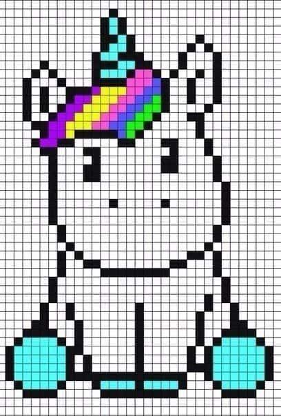 Coloriage Licorne pixelisée à imprimer et colorier
