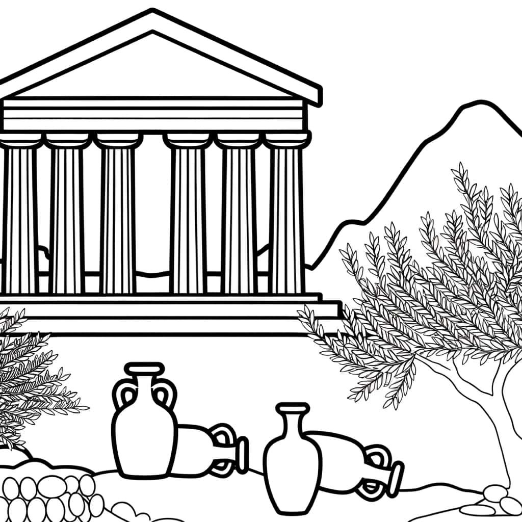 Coloriage Temple antique à imprimer et colorier