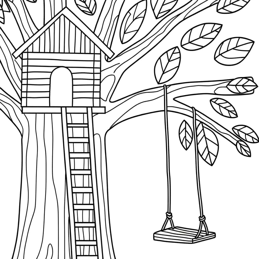 Coloriage Cabane dans l'arbre à imprimer et colorier