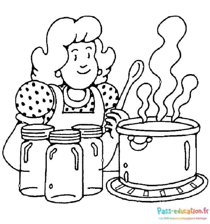 Coloriage Cuisinière souriante à imprimer et colorier