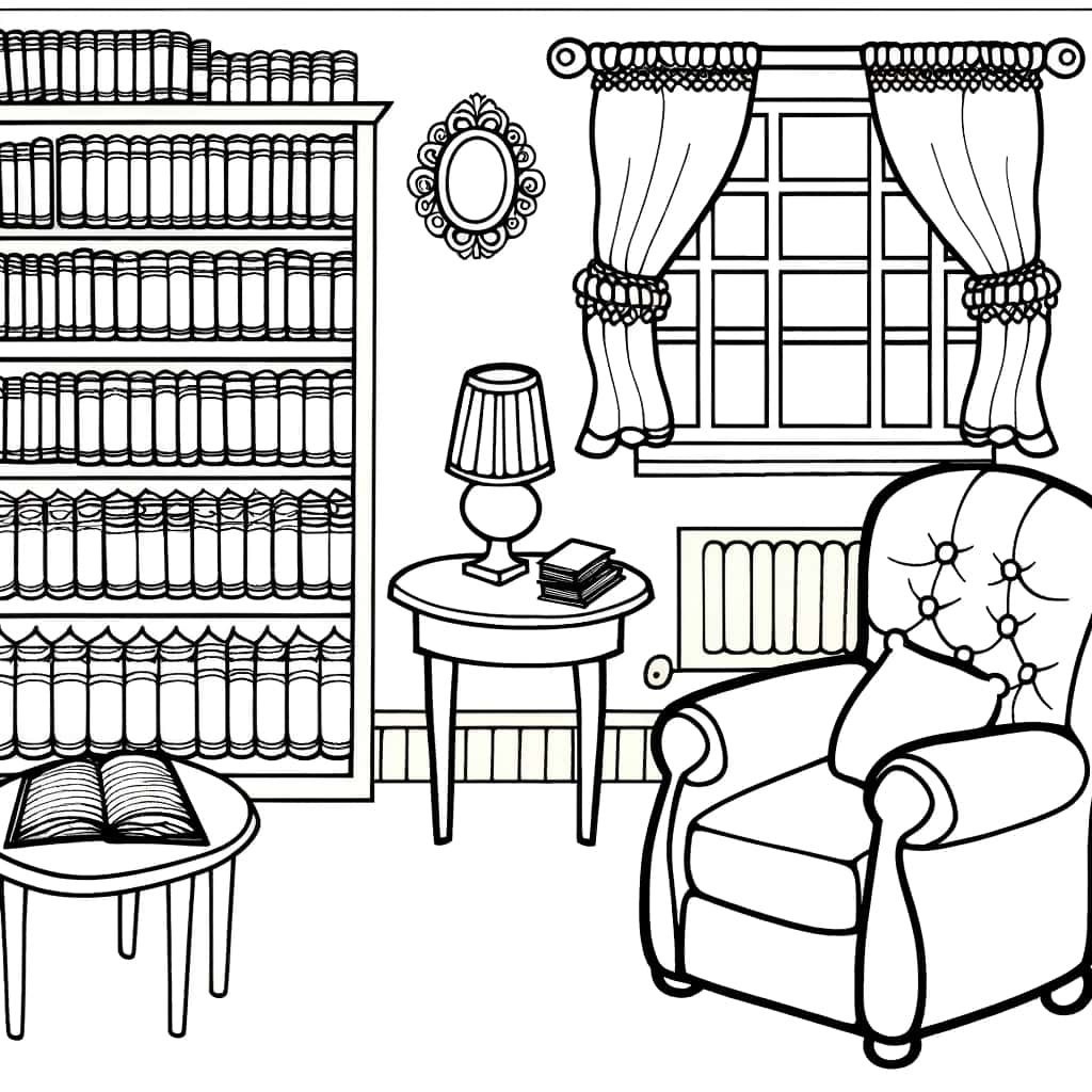 Coloriage Intérieur de bibliothèque à imprimer et colorier