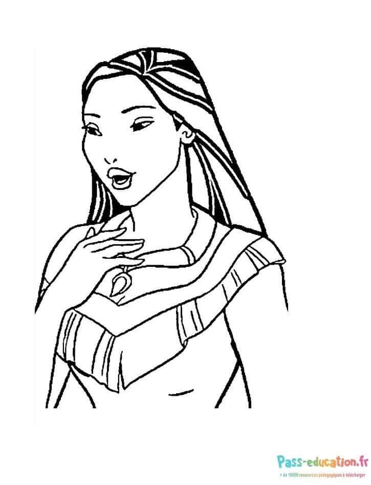 Coloriage Pocahontas en prière à imprimer et colorier