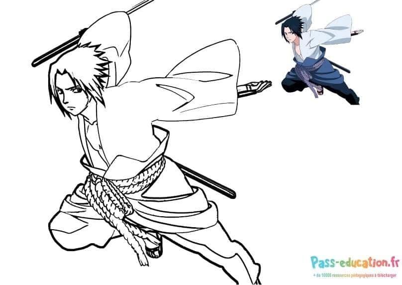 Coloriage Sasuke en action à imprimer et colorier