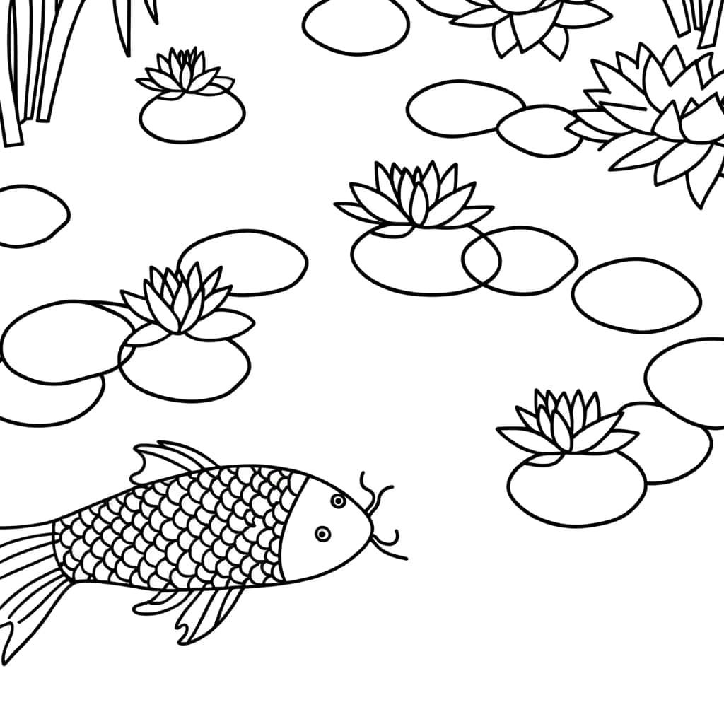 Coloriage Carpe et nénuphars à imprimer et colorier