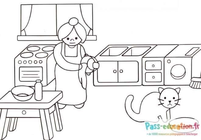 Coloriage Cuisinier et chat à imprimer et colorier