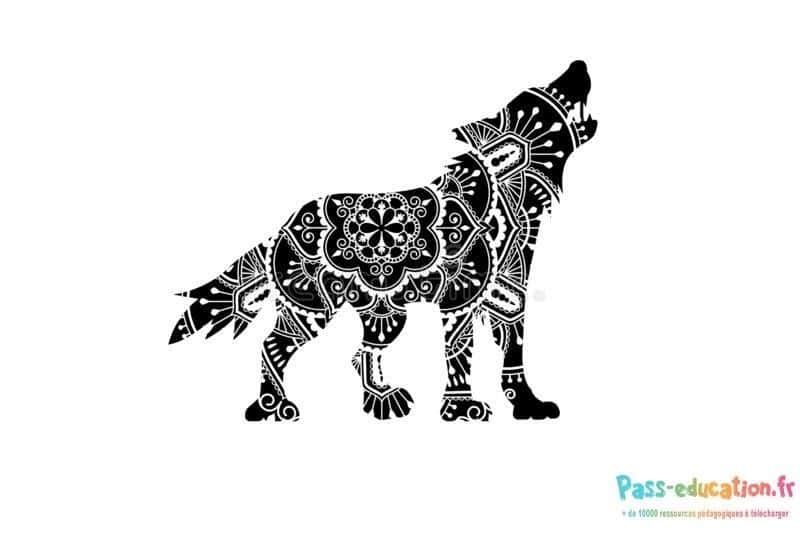 Coloriage Loup mandala à imprimer et colorier