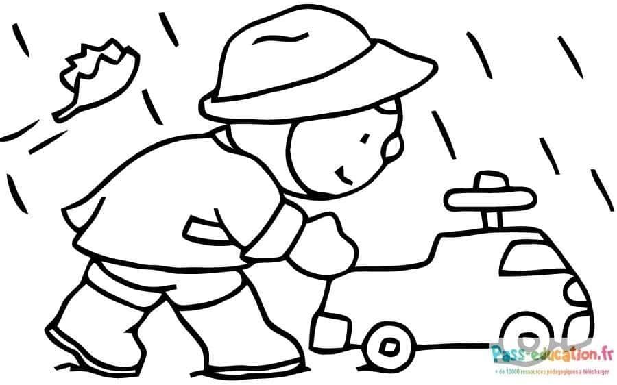 Coloriage Enfant avec camion à imprimer et colorier
