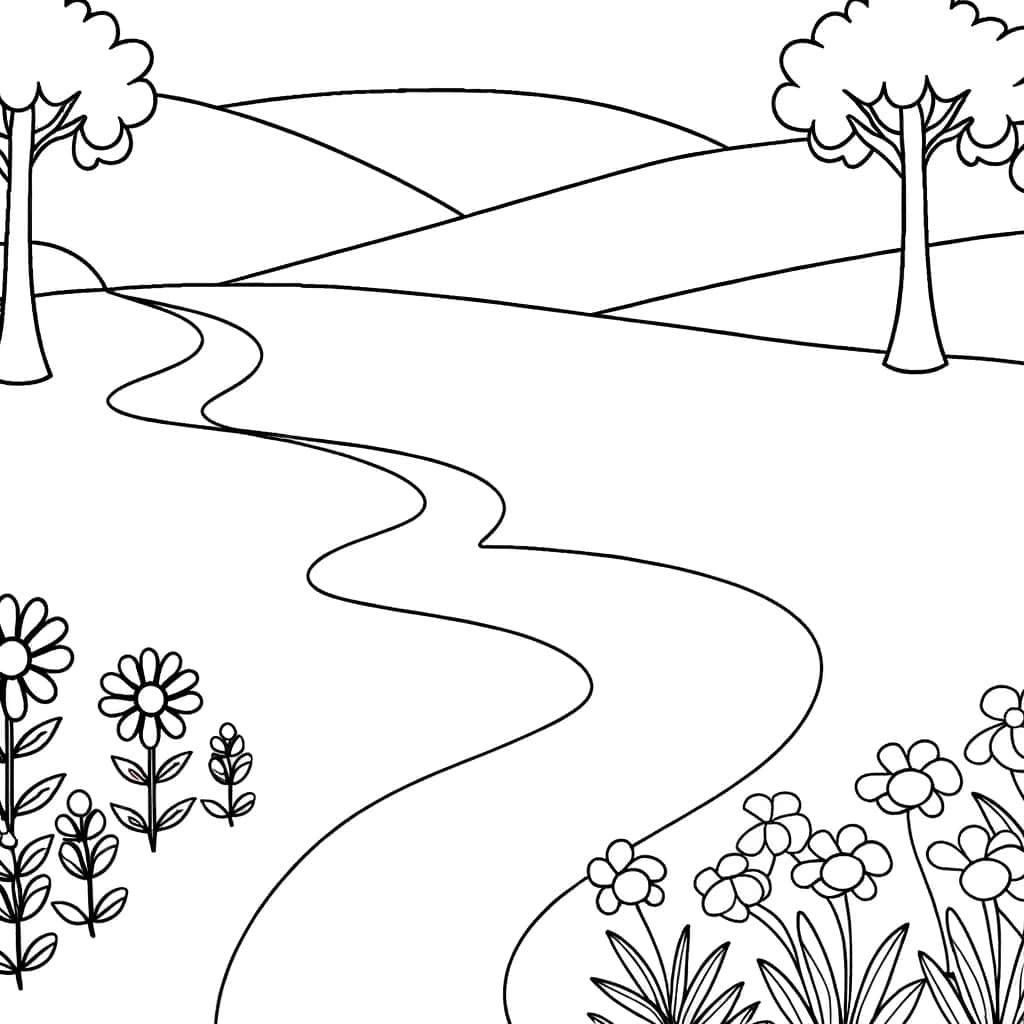 Coloriage Chemin de campagne à imprimer et colorier