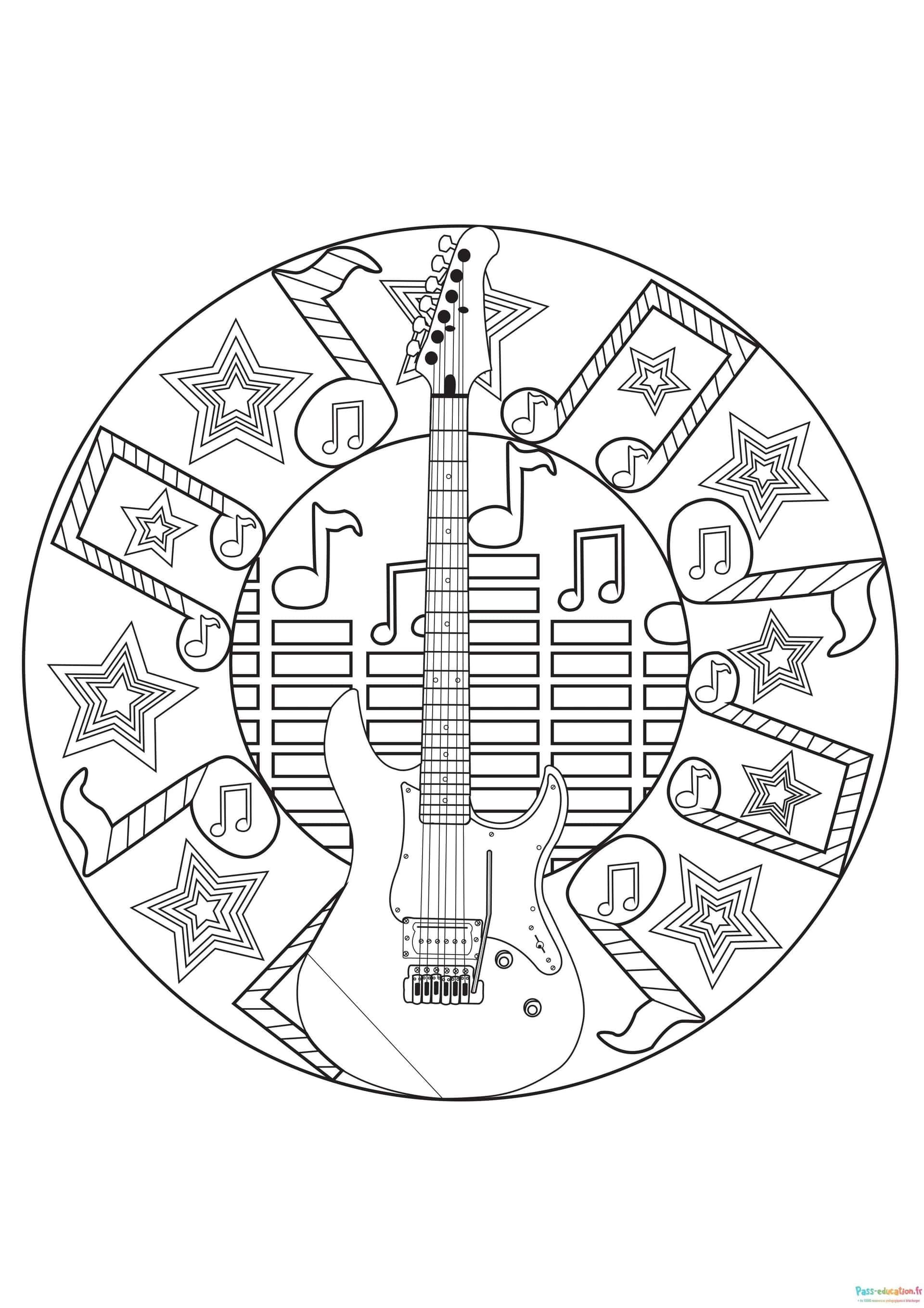 Coloriage Guitare et musique à imprimer et colorier