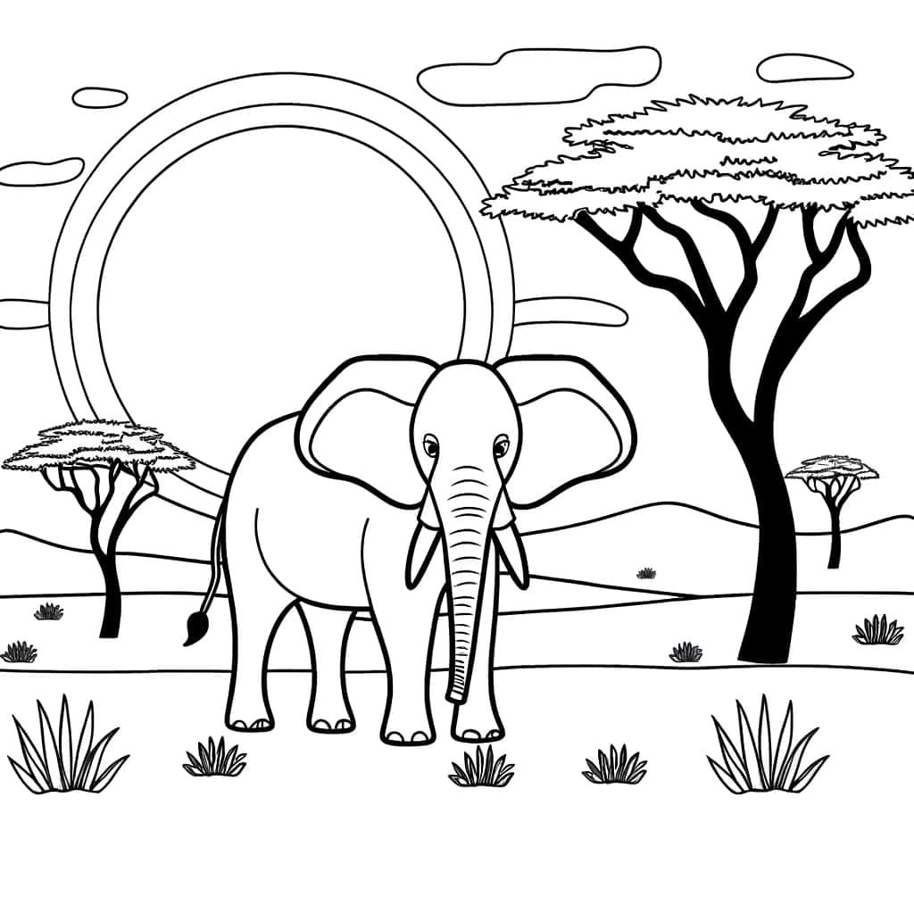 Coloriage Éléphant africain à imprimer et colorier