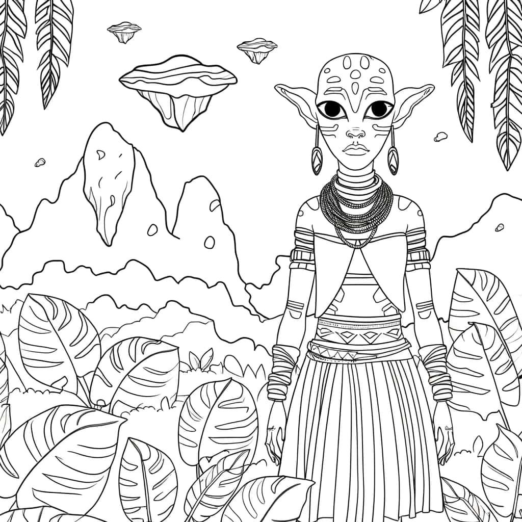 Coloriage Avatar féminin futuriste à imprimer et colorier