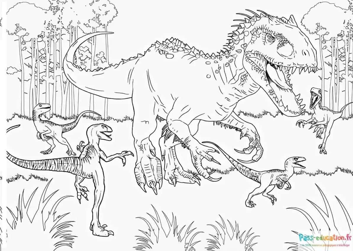 Coloriage Tyrannosaure en forêt à imprimer et colorier