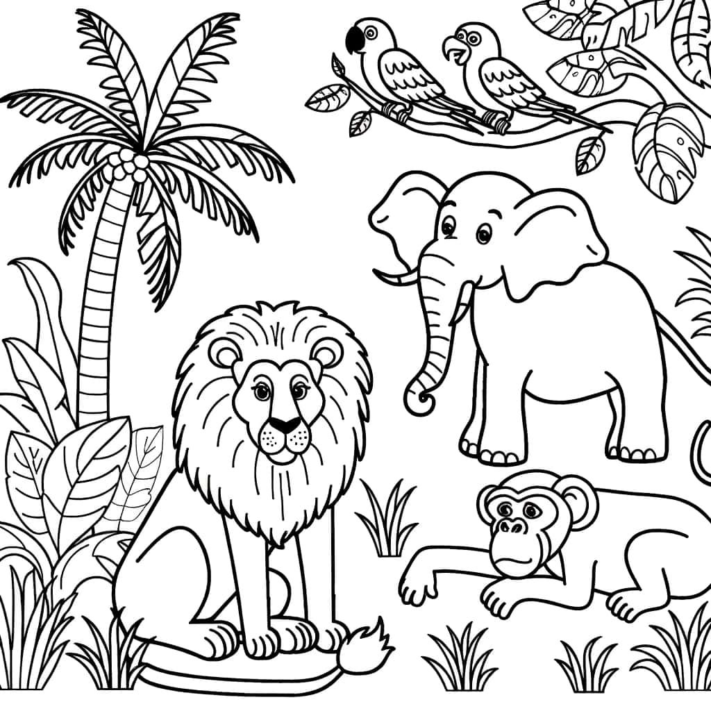 Coloriage Animaux de la jungle à imprimer et colorier