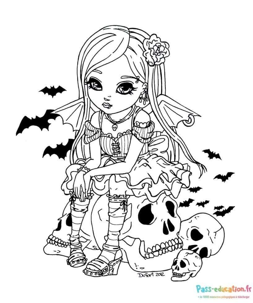 Coloriage Jeune sorcière gothique à imprimer et colorier