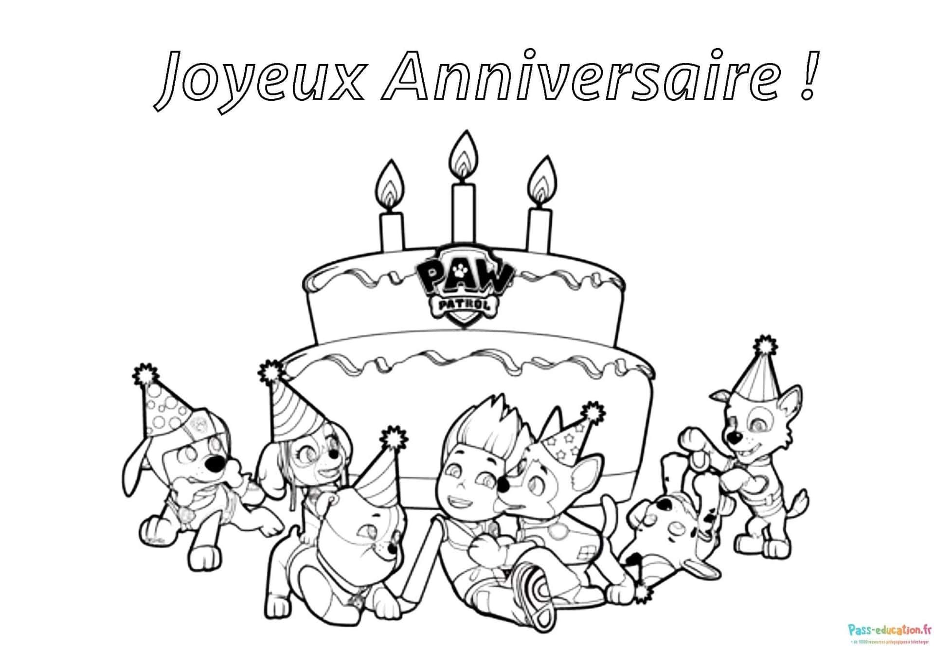 Coloriage Anniversaire Paw Patrol à imprimer et colorier