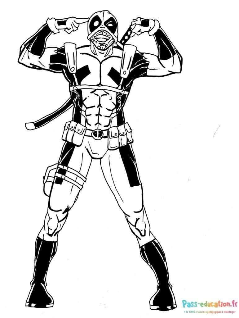 Coloriage Deadpool en action à imprimer et colorier