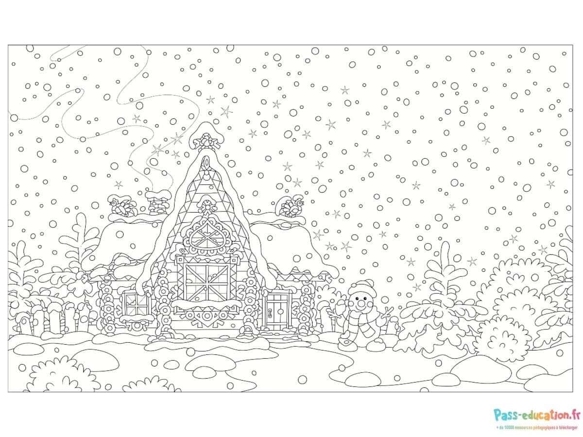 Coloriage Maison hiver féerique à imprimer et colorier