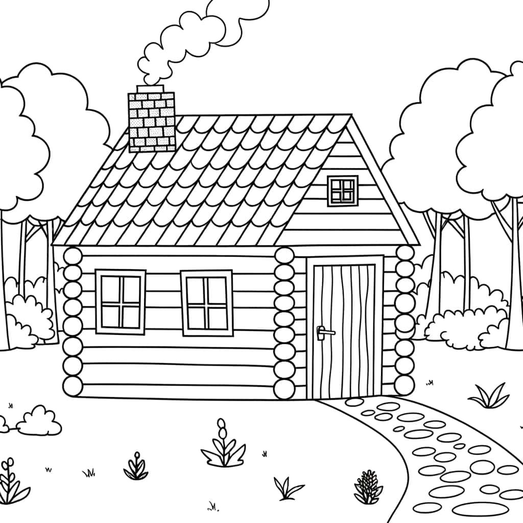 Coloriage Cabane en bois à imprimer et colorier