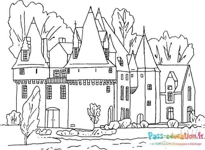 Coloriage Château médiéval à imprimer et colorier