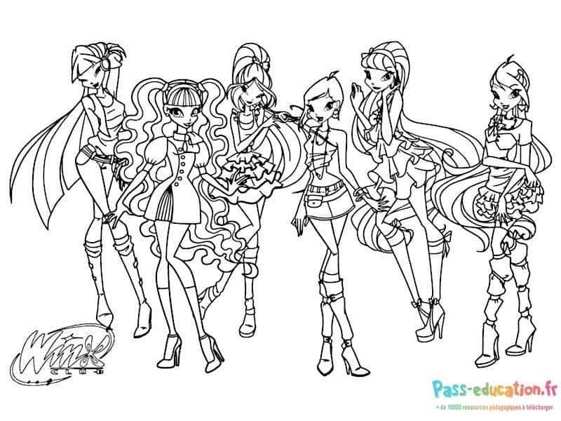 Coloriage Fées Winx en attente à imprimer et colorier