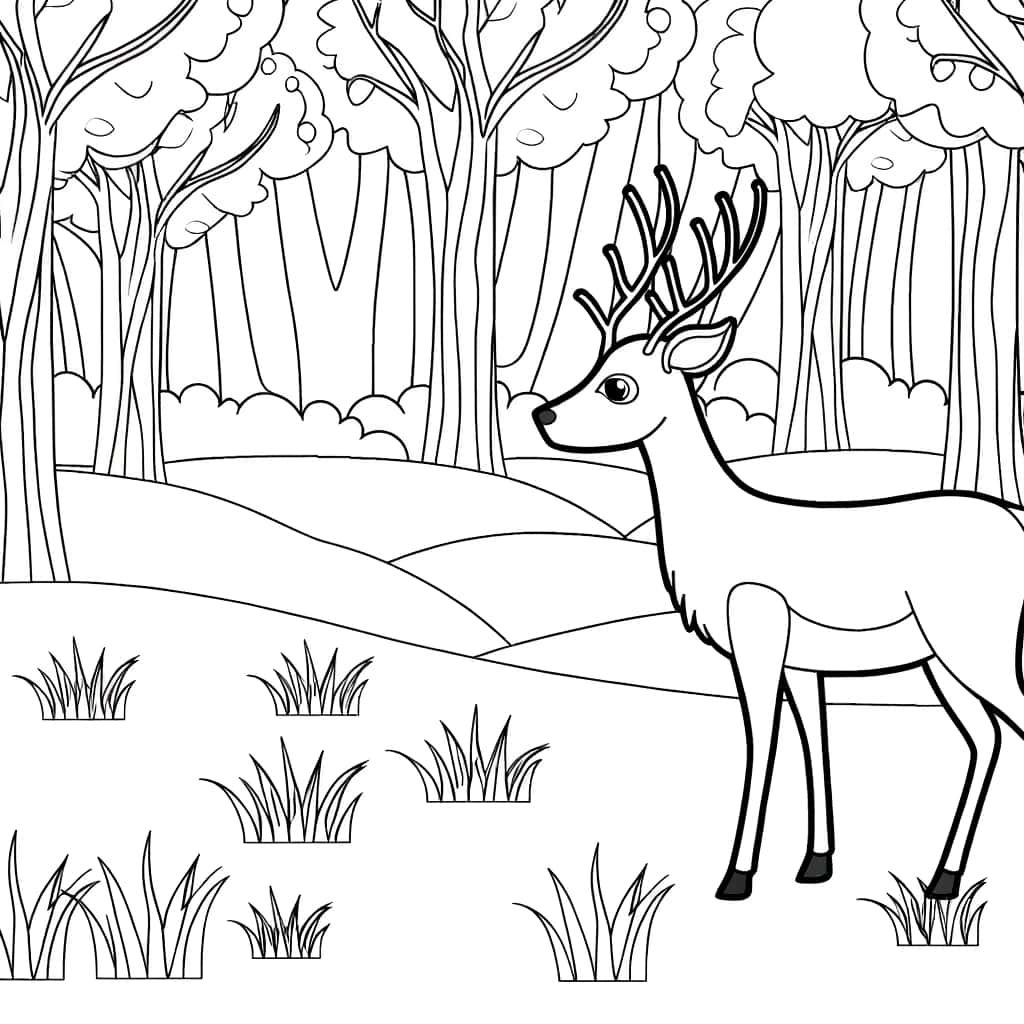 Coloriage Cerf dans la forêt à imprimer et colorier