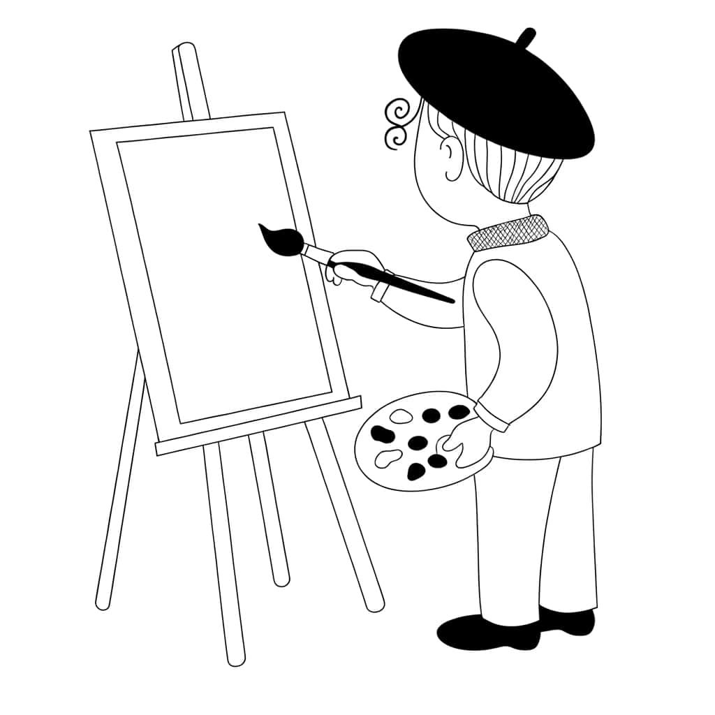 Coloriage Artiste peignant à imprimer et colorier