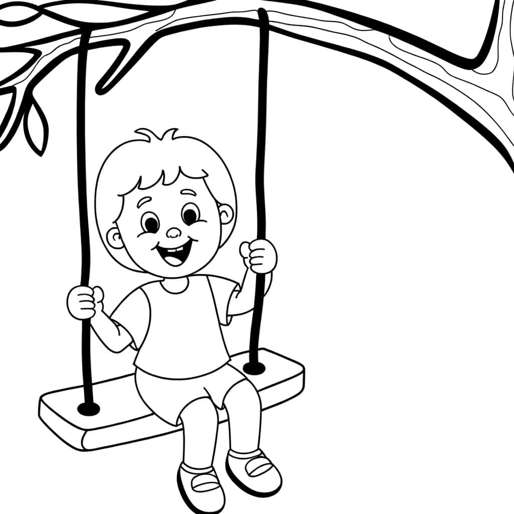 Coloriage Balançoire dans l'arbre à imprimer et colorier