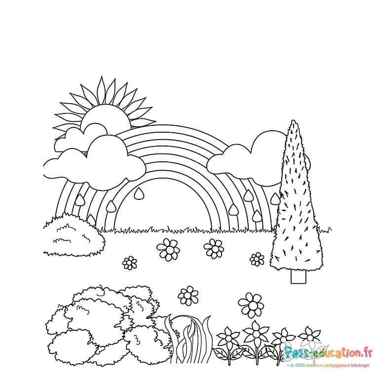 Coloriage Paysage arc-en-ciel à imprimer et colorier