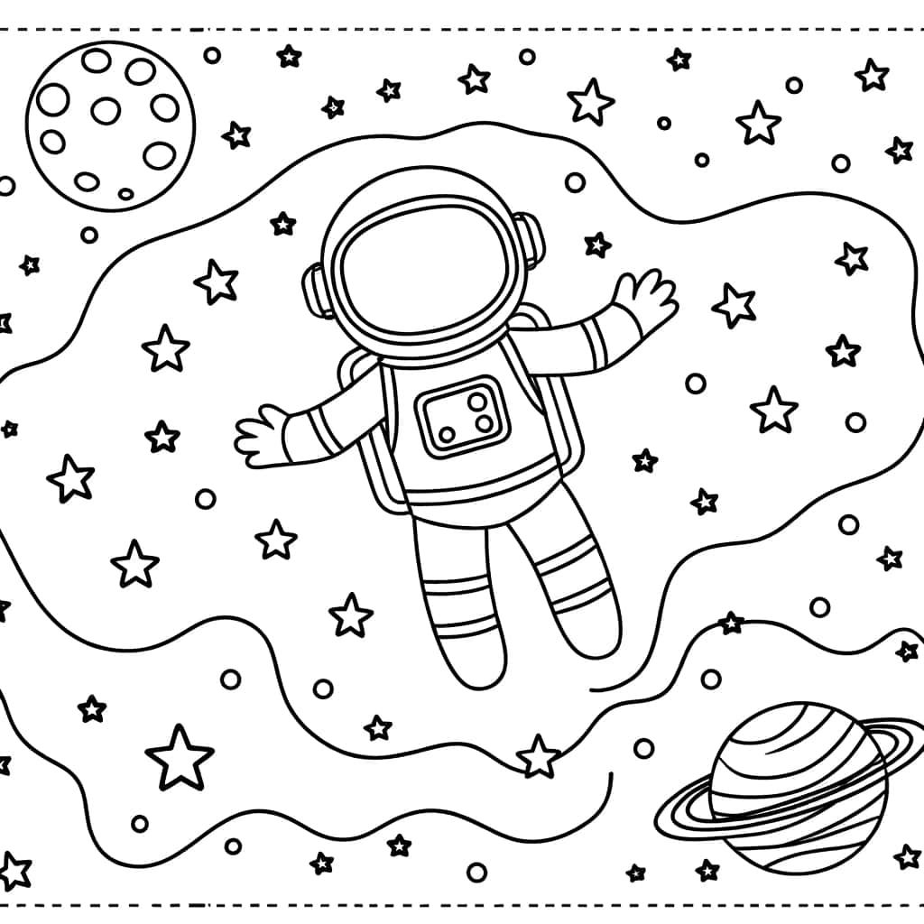 Coloriage Astronaute dans l'espace à imprimer et colorier