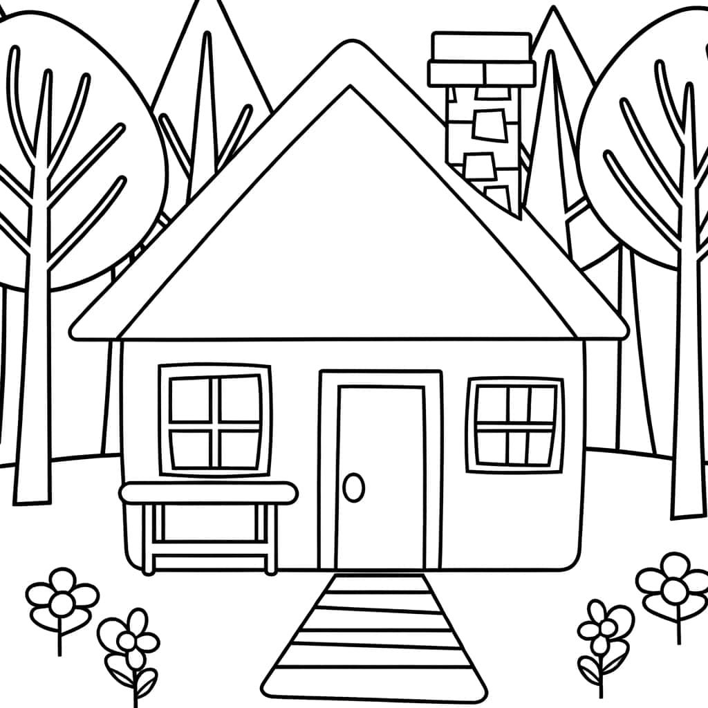 Coloriage Maison en forêt à imprimer et colorier