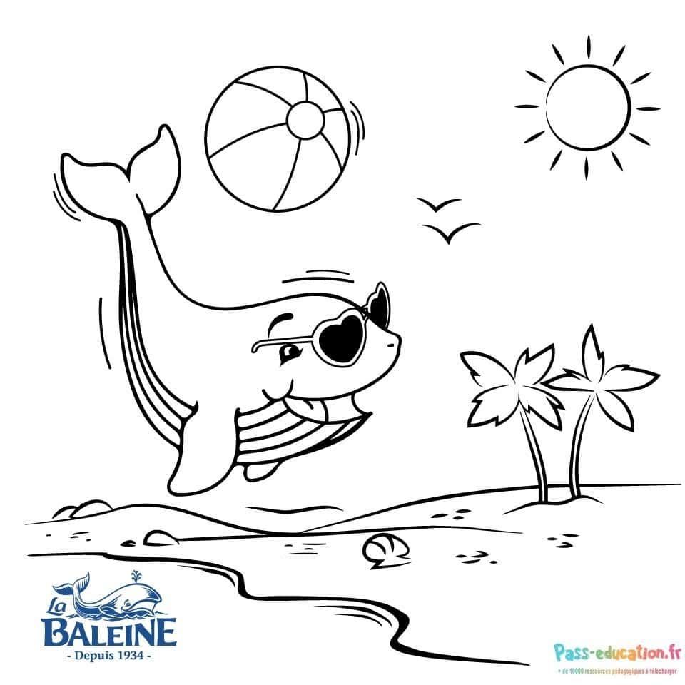 Coloriage Baleine plage soleil à imprimer et colorier